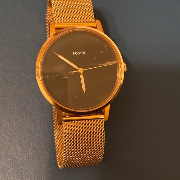 Unisex Women's 34mm Rose Gold Tone Fossil Watch, Black Face, Mesh Band, ES4405 - Picture 8 of 9